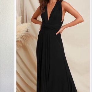 Lulus Tricks of the Trade Convertible Maxi Bridesmaid Dress Large Black